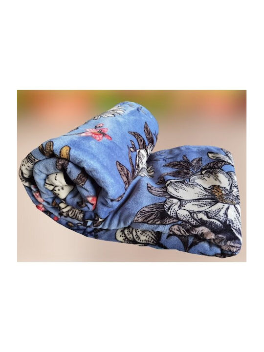 Kotonia Home Pătură Polar Fleece Simplă 160x220 cm Blu Flowers