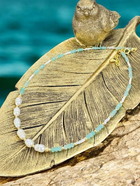 Colier Elegant Alisa Choker Din Argint Cu Amazonit Cristale Mărgele Naturale Miyuki