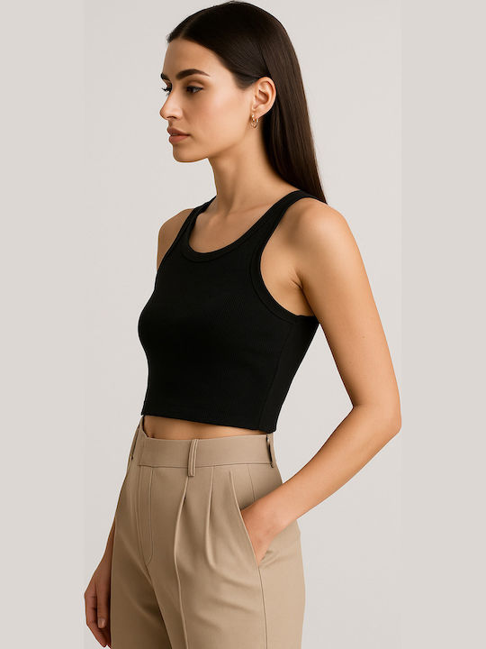 Women's Crop Cotton Top with Spaghetti Straps Black