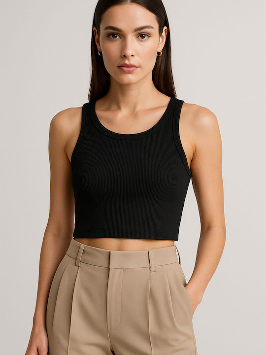 Women's Crop Cotton Top with Spaghetti Straps Black