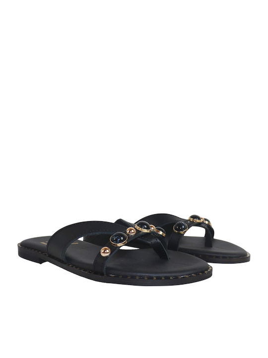 Leder Flache Sandalen Für Damen Schwarz