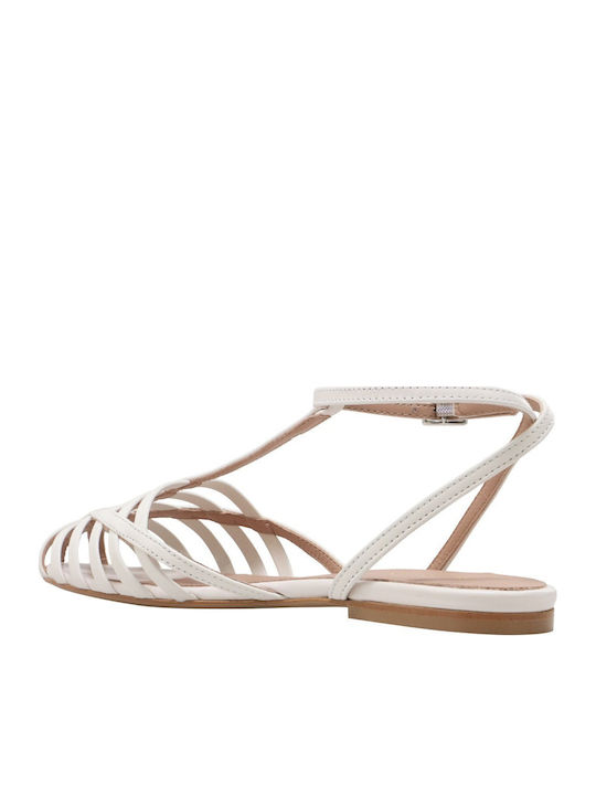 Deri Leather Flache Sandalen für Damen in Creme