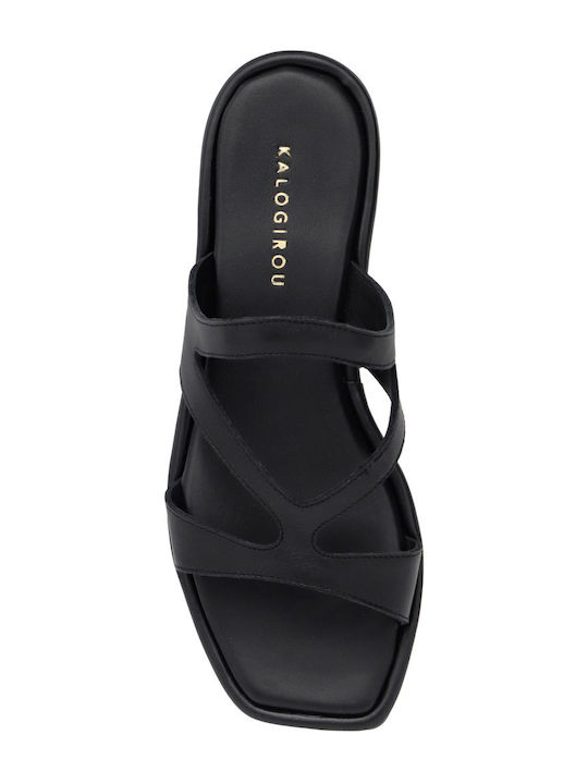 Deri Damen Flache Sandalen Schwarz Aspasia