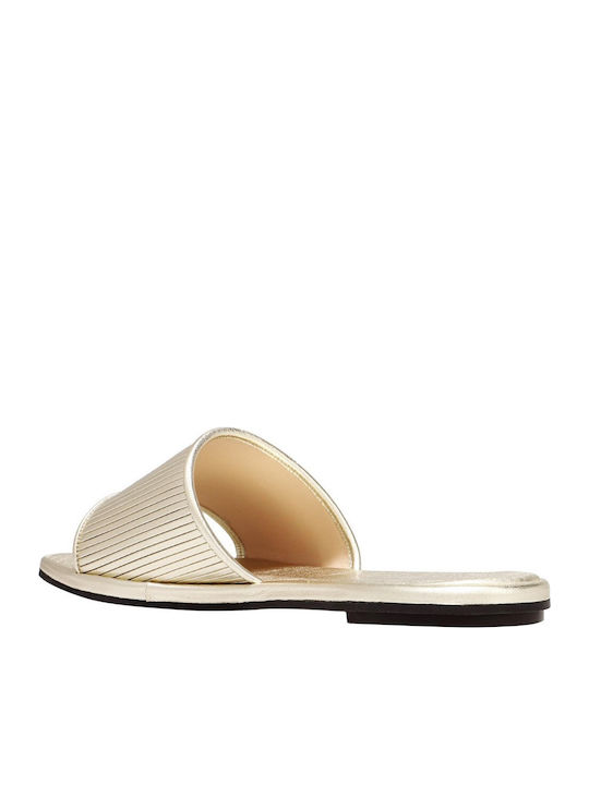 Leder Flache Damen Sandalen Goldene Aglaia