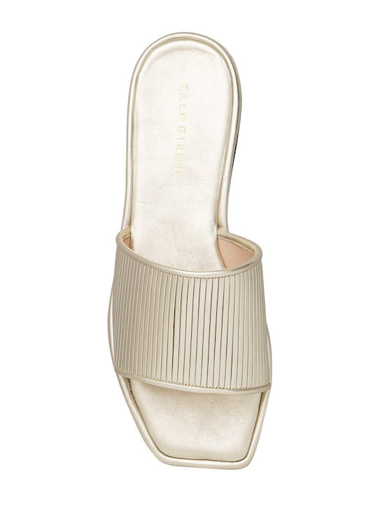 Leder Flache Damen Sandalen Goldene Aglaia
