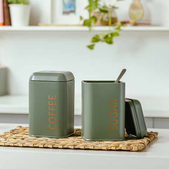 Nava Nava Lebensmittelgläser & Behälter Zuckervase Kaffee mit luftdichtem Deckel Metallisch Grün 1 Stück