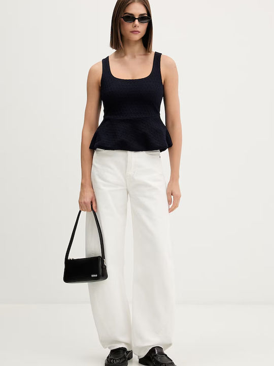 Damen Bluse Ärmellos mit Reißverschluss Dunkelblau