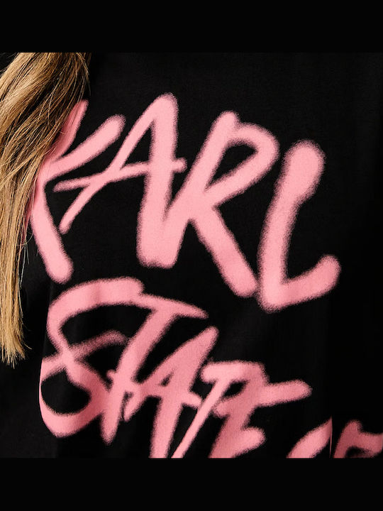 Karl Damen T-Shirt Schwarz-Rose