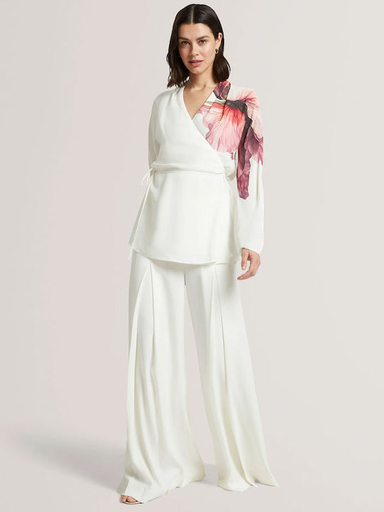 Women's Long Sleeve Floral Ecru