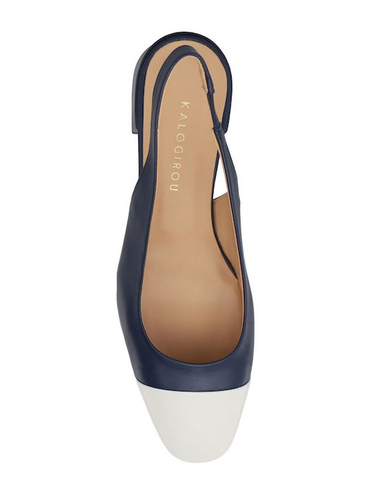 Leather Heels with Chunky Low Heel Blue