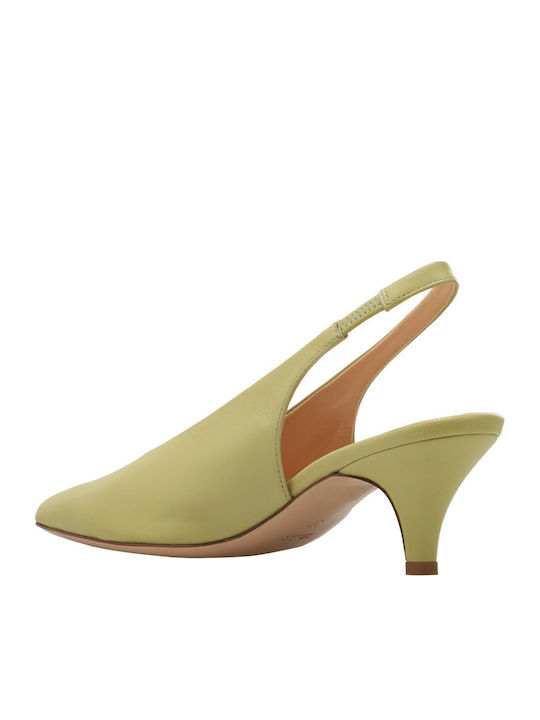 Leather Heels with Mid Heel Khaki