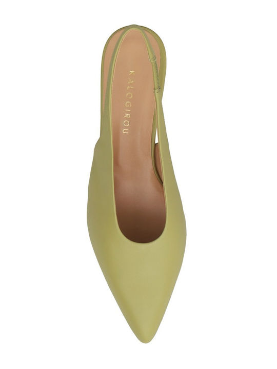 Leather Heels with Mid Heel Khaki