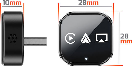 Avizar Wireless Carplay Car Adapter Bluetooth Wi-fi Receiver Usb Usb-c Black