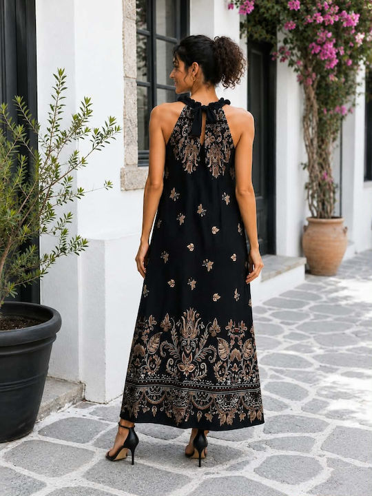 Sommer Maxi Hemdkleid Schwarz