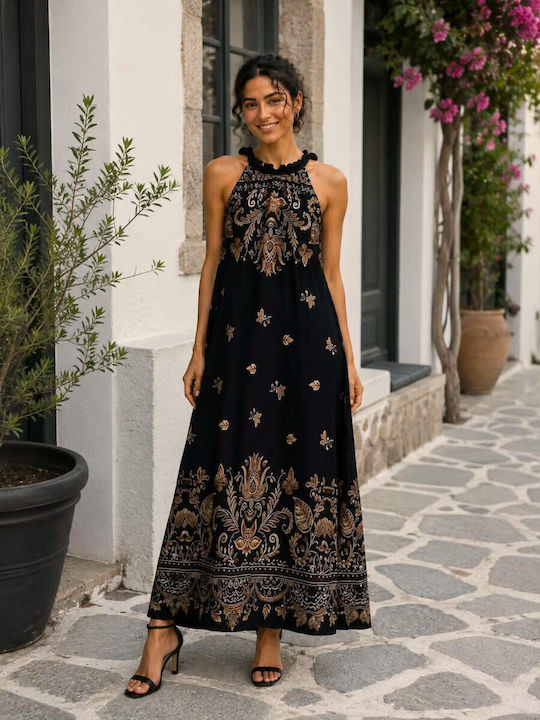 Sommer Maxi Hemdkleid Schwarz