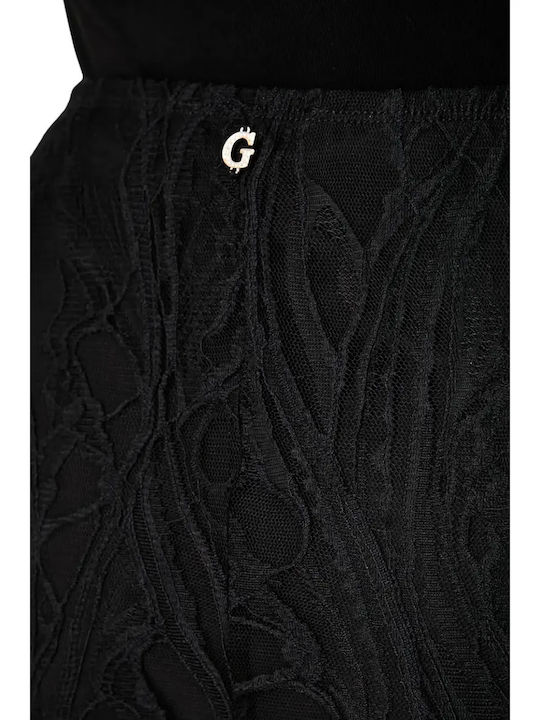 Hohe Taille Midi Damenrock Schwarz