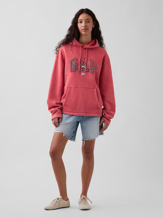 Long Women's Hooded Sweatshirt Faded Red