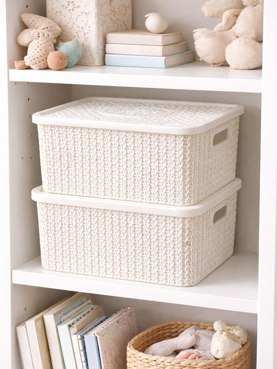 AGC Storage Basket Plastic with Lid White 25x18x10.5cm 2pcs