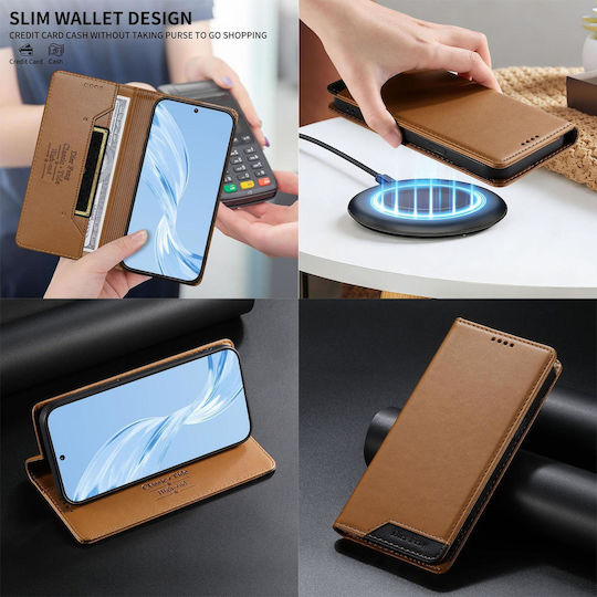 Dierfeng Leather Silicone Brown Wallet (Poco X8 Pro)