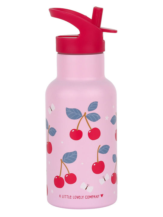 A Little Lovely Company Cherries School Set Pink 19 x 19 x 32 cm + Water Bottle