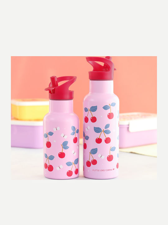 A Little Lovely Company Cherries School Set Pink 19 x 19 x 32 cm + Water Bottle
