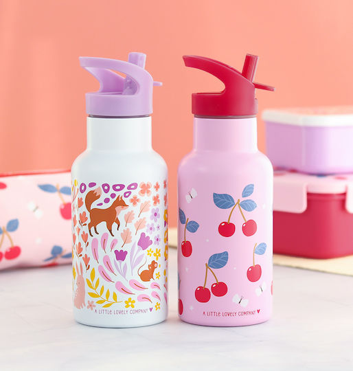 A Little Lovely Company Flower Garden Stainless Steel Kids Dinner Set 0.35lt Pink 23 x 16 x 16cm