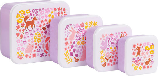 A Little Lovely Company Flower Garden Stainless Steel Kids Dinner Set 0.35lt Pink 23 x 16 x 16cm