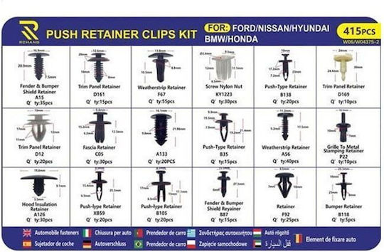 Rchang Case 415 Pcs Plastic Fasteners – Car Clips W06/w04375-2– Push Retainer Clips Kit