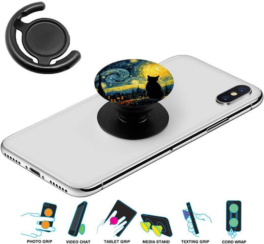 Starry Night Cat Phone Holder Stand Black Handheld Phone Support Base