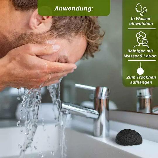 BlueFox Konjac Гъба Комплект Лице 0 8865-33 Естествена Гъба За Баня Черна 3 Бройки