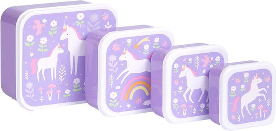 A Little Lovely Company Unicorn Dreams Παιδικό Σετ Παγούρι από Πλαστικό Tritan Μονόκεροι Μωβ