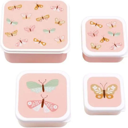 A Little Lovely Company Butterflies Stainless Steel Kids Water Bottle Set Thermos with Straw Pink 350ml