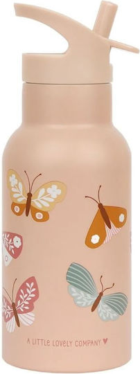 A Little Lovely Company Butterflies Stainless Steel Kids Water Bottle Set Thermos with Straw Pink 350ml