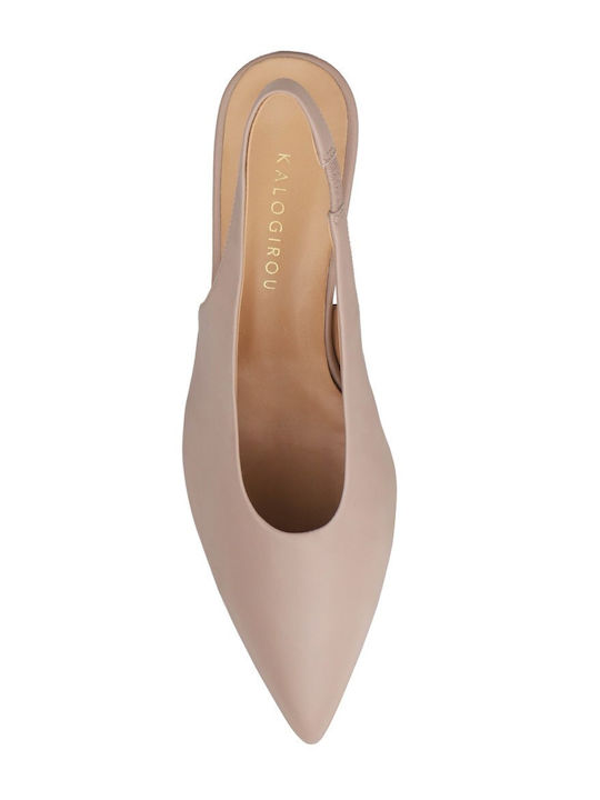 Leather Heels with Medium Heel Beige