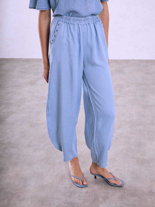Celestino Γυναικείο Παντελόνι Τρουκς Στις Τσέπες Loose Fit Γαλάζιο