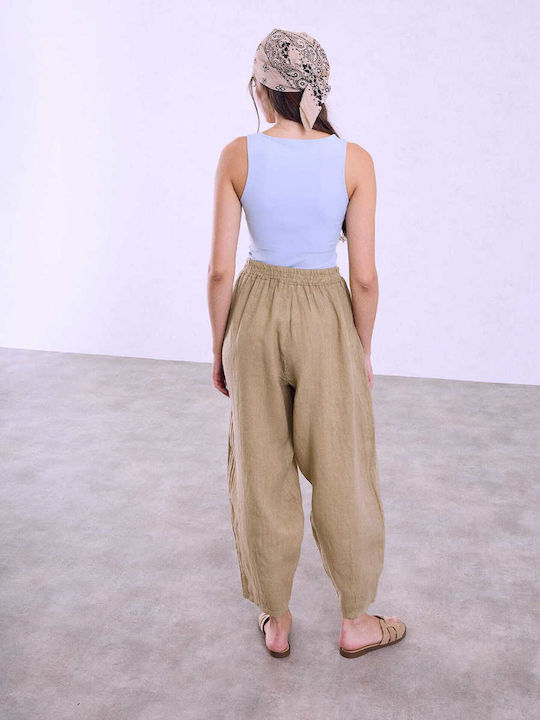 Celestino Pantaloni Dama Din In Barrel Lejeri Fit Cămilă Celestino Pantaloni Dama Din In Barrel Lejeri Fit Cămilă
