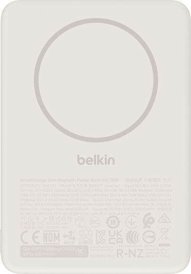 Belkin BoostCharge Slim MagSafe Qi2 Външна Батерия 10000mAh 7.5W Бежова