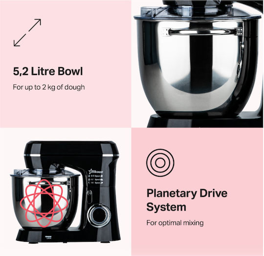 Starcrest Küchenmaschine 1300W mit Rostfreiem Schüssel 5,2l Grau