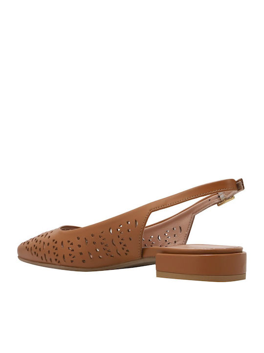 Leather Heels with Low Heel Tabac Brown
