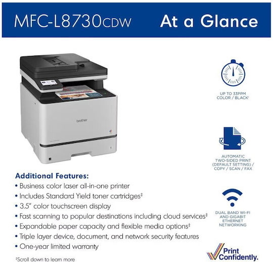 Brother MFC-L8730CDW Έγχρωμο Πολυμηχάνημα Laser MFC-L8730CDW