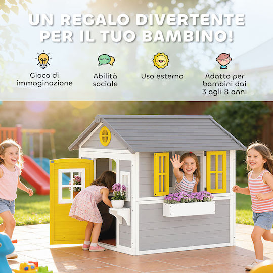 Outsunny Multifunctional Wooden Kids Garden Playhouse Grey
