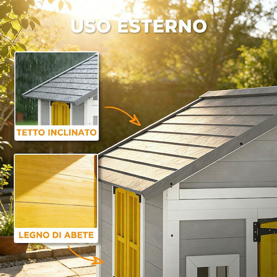 Outsunny Multifunctional Wooden Kids Garden Playhouse Grey