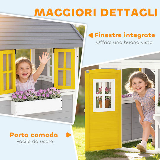 Outsunny Multifunctional Wooden Kids Garden Playhouse Grey