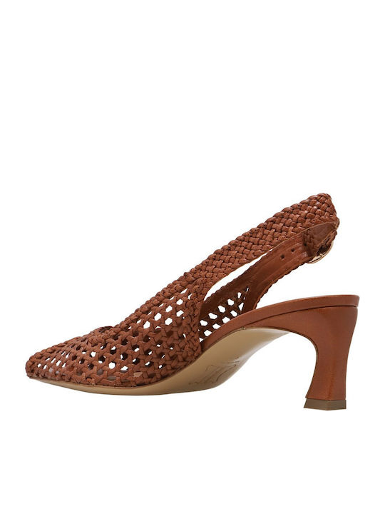 Leather Heels with Medium Heel Beige