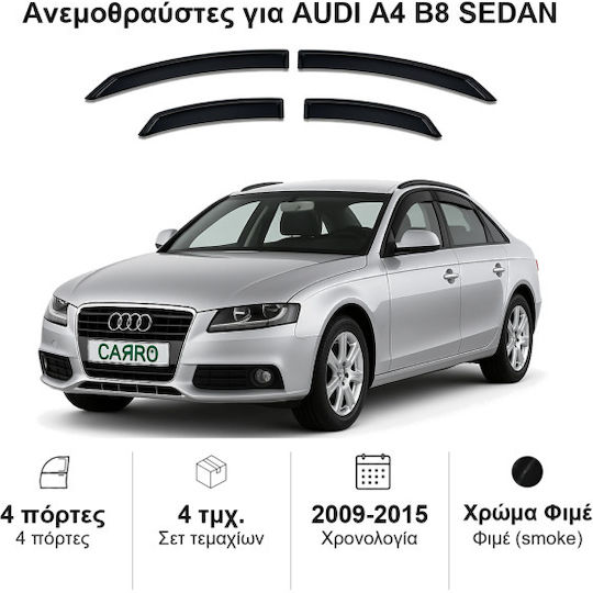 Heko Set of Windbreakers Front and Rear Car Dark Fime for Audi A4 4pcs