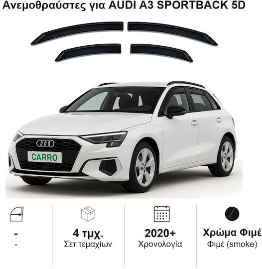 Heko Set of Windbreakers Front and Rear Car Dark Fime for Audi A3 4pcs