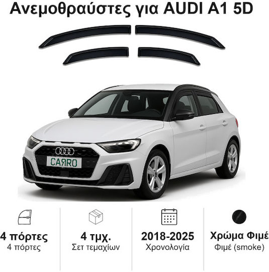 Heko Set of Windbreakers Front and Rear Car Dark Fime for Audi A1 2018 5D 4pcs