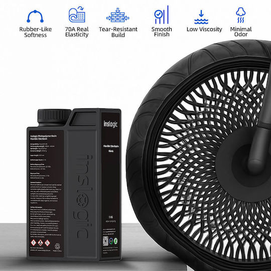 Inslogic Flexible 70A Resin για 3D Printer 1kg (R-IN-FB-BK-1KG-EU)