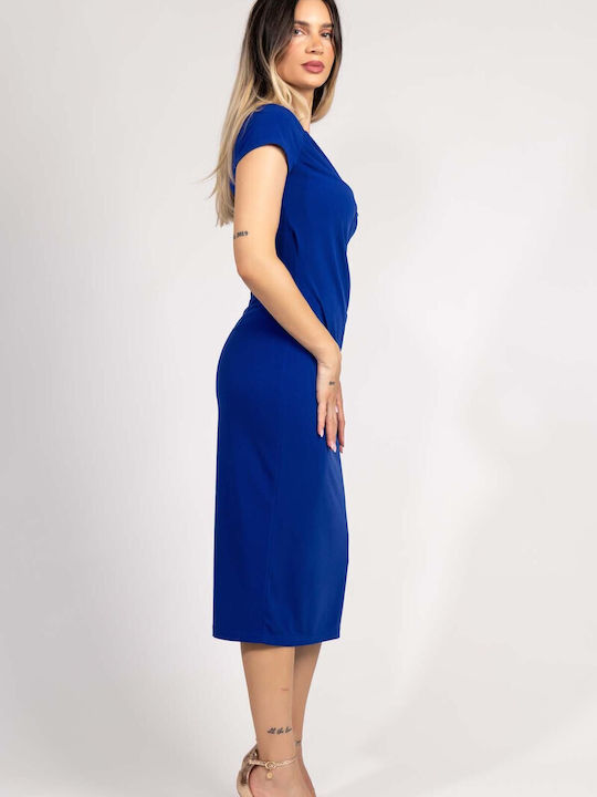 Summer Midi Evening Wrap Dress Royal Blue