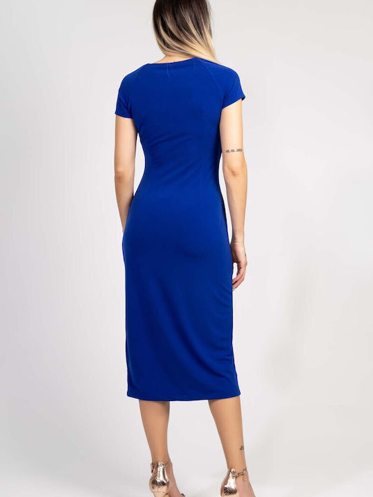 Summer Midi Evening Wrap Dress Royal Blue
